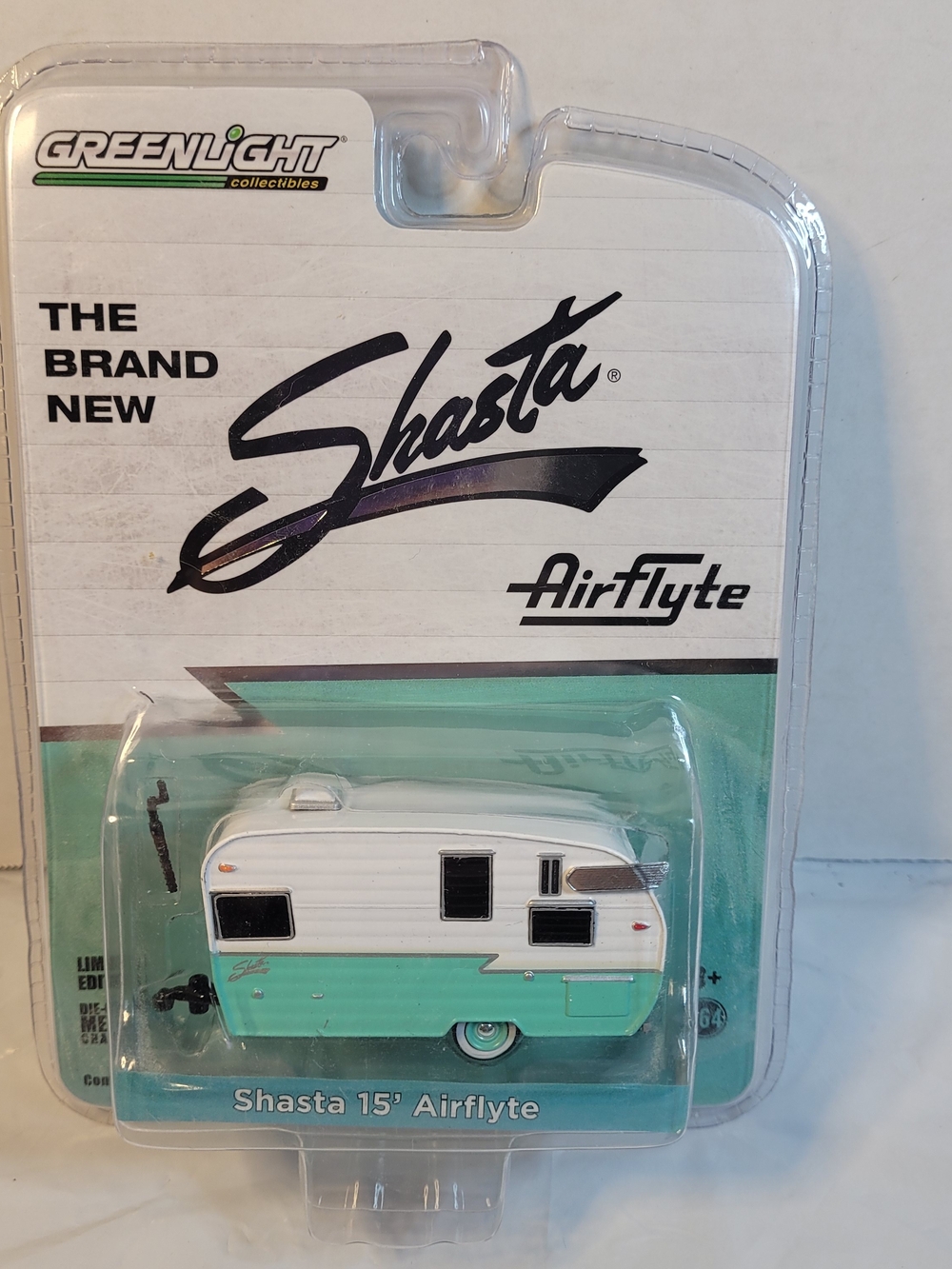 Greenlight Shasta 15’ Airflyte Camper Limited Edition 1:64 -Rare Aqua Green (AA)